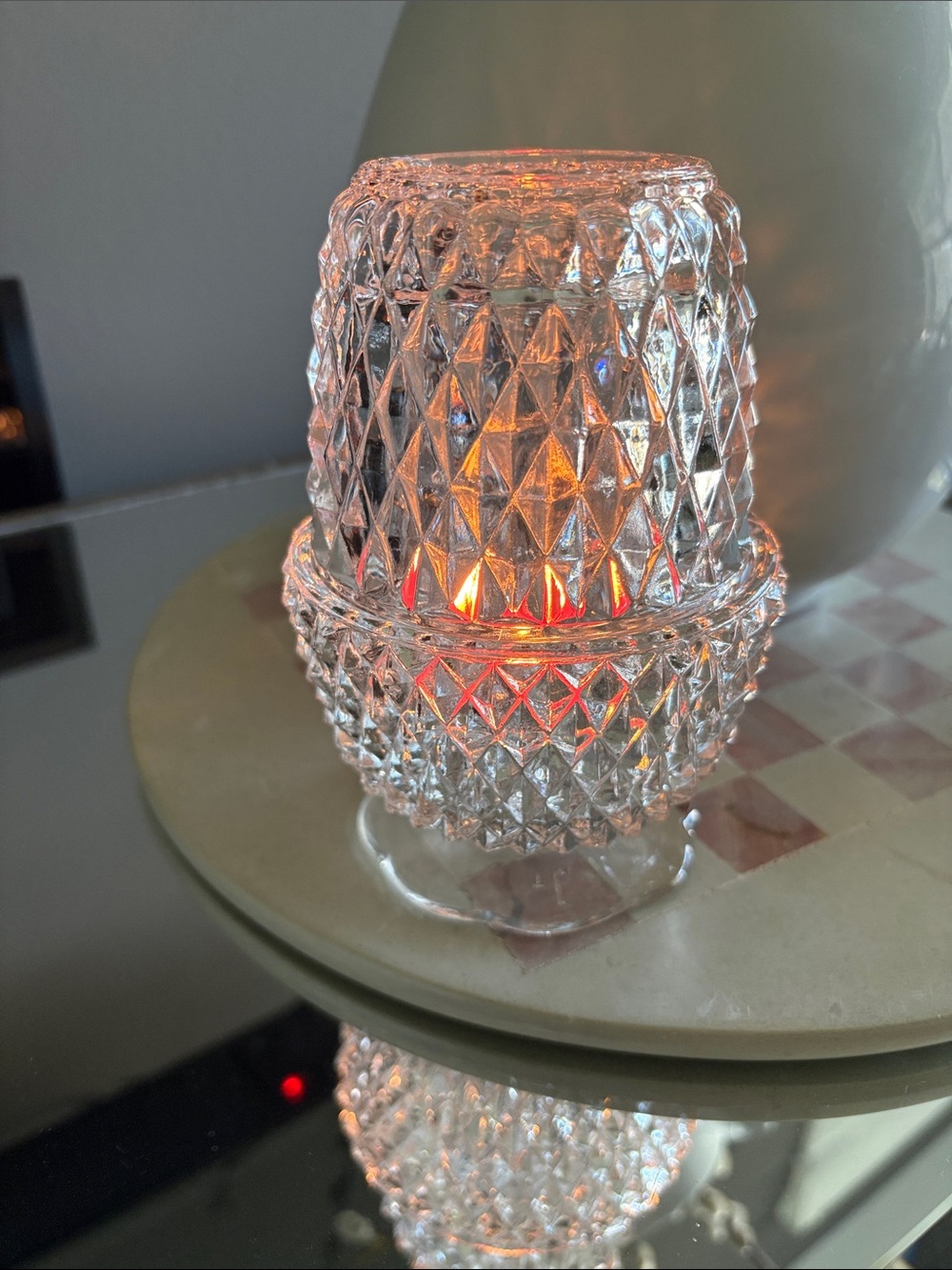 Vintage clear glass "Diamond Point" Fairy Lamp